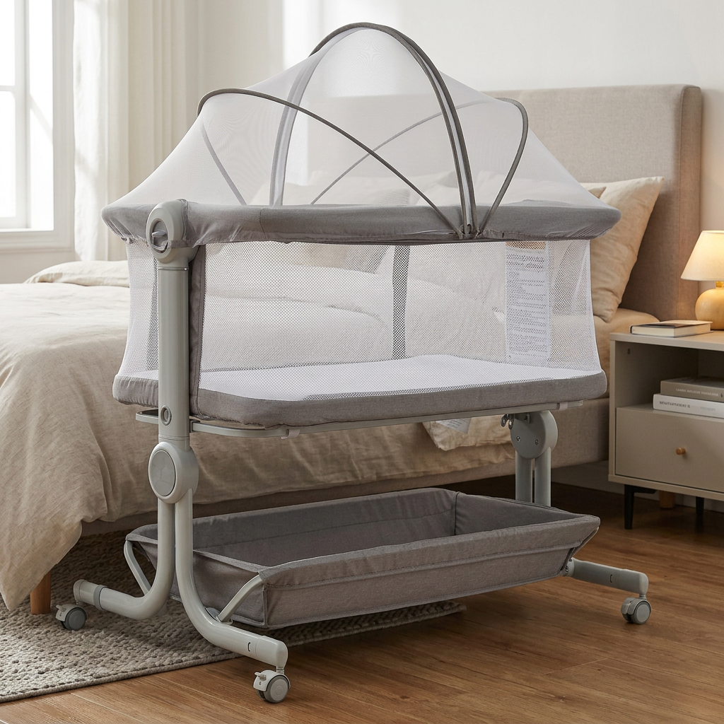 3-in-1 Portable Baby Bassinet Bedside Sleeper Light Grey