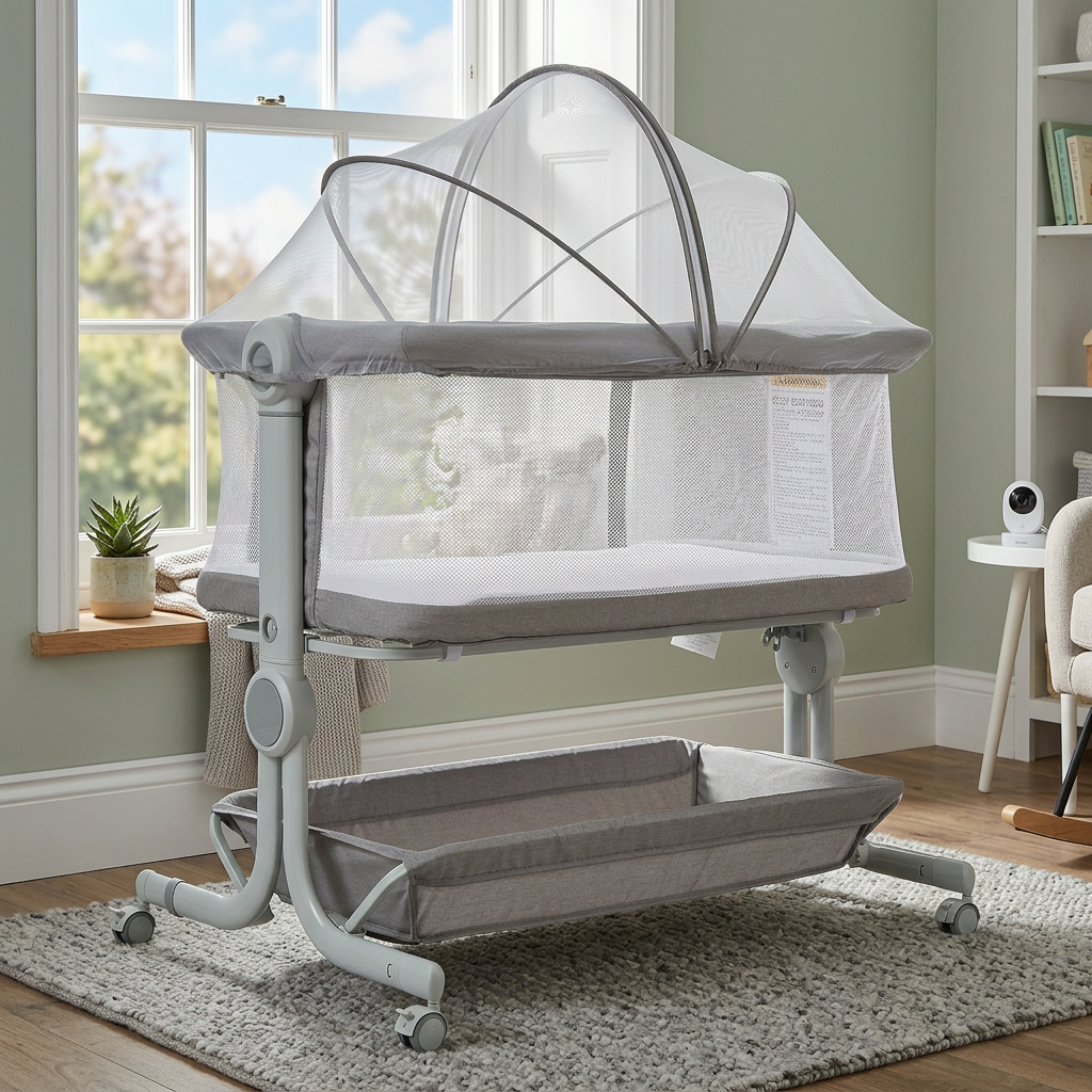 3-in-1 Portable Baby Bassinet Bedside Sleeper Light Grey
