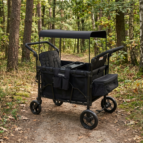 2-in-1 Foldable Double Stroller Wagon with Canopy Black