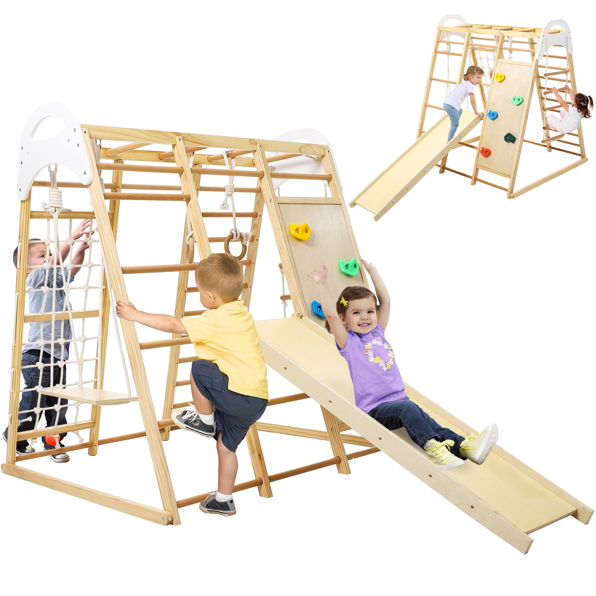 Wooden Jungle Gym Playset for Toddlers 8 in 1 with Swing and Climbing Structure GainNo