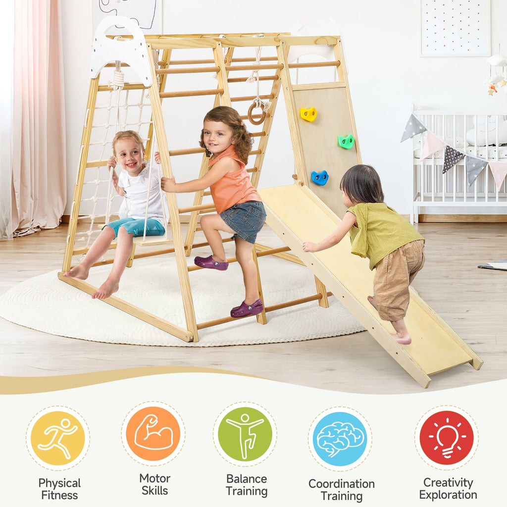 Wooden Jungle Gym Playset for Toddlers 8 in 1 with Swing and Climbing Structure GainNo