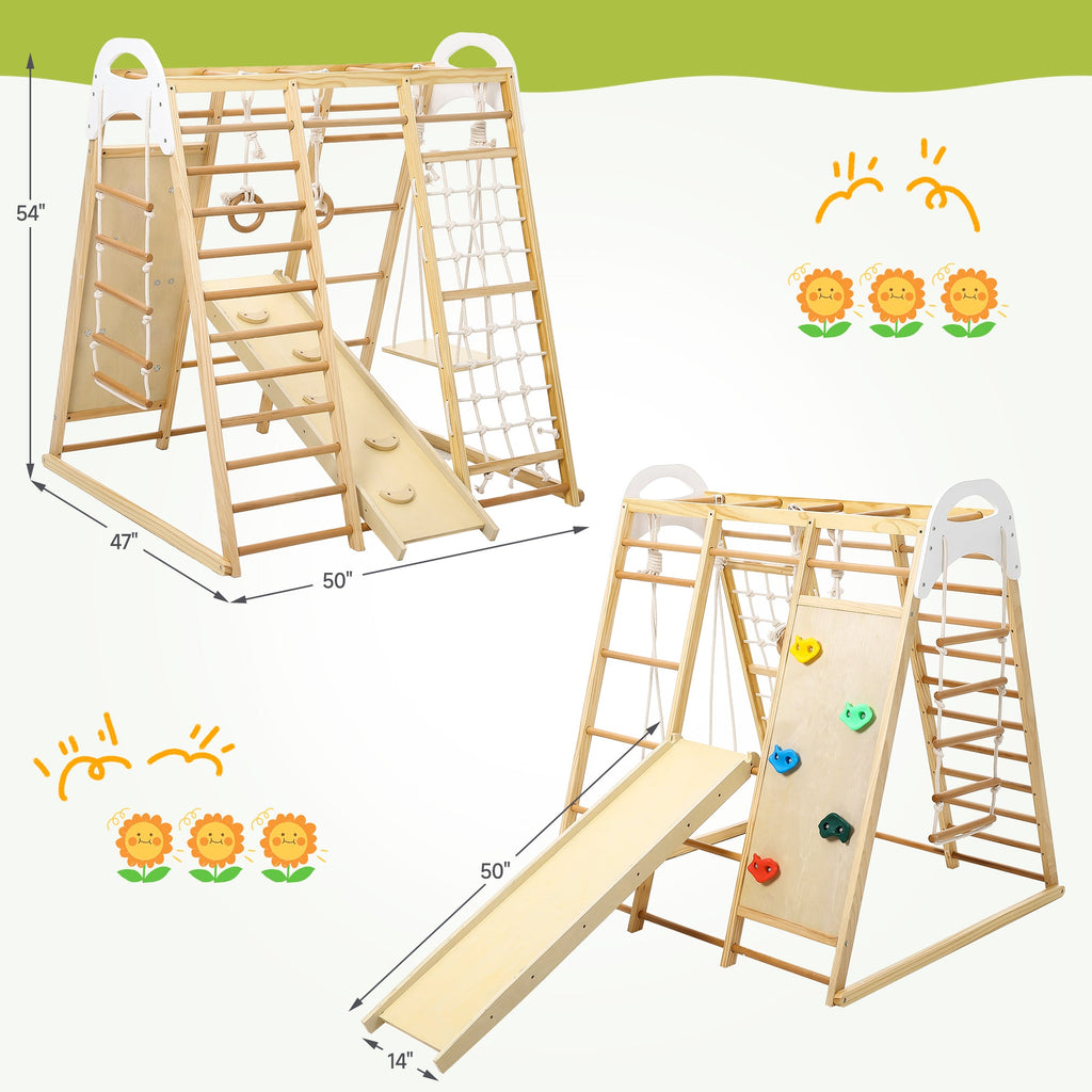 Wooden Jungle Gym Playset for Toddlers 8 in 1 with Swing and Climbing Structure GainNo