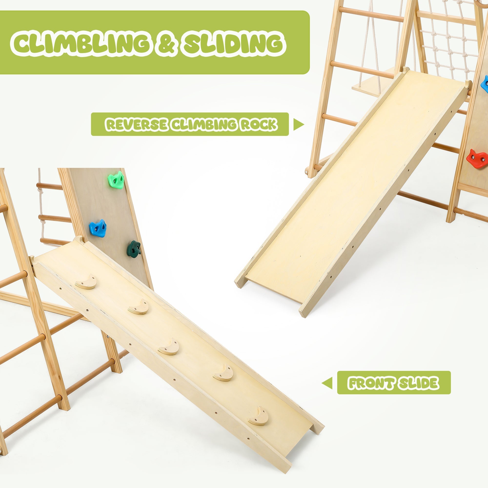 Wooden Jungle Gym Playset for Toddlers 8 in 1 with Swing and Climbing Structure GainNo