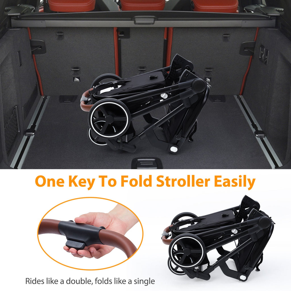 Foldable Double Baby Stroller Multi-Position Reversible Black