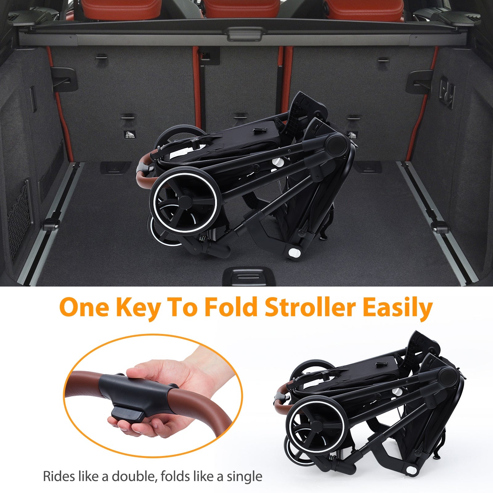 Foldable Double Baby Stroller Multi-Position Reversible Black