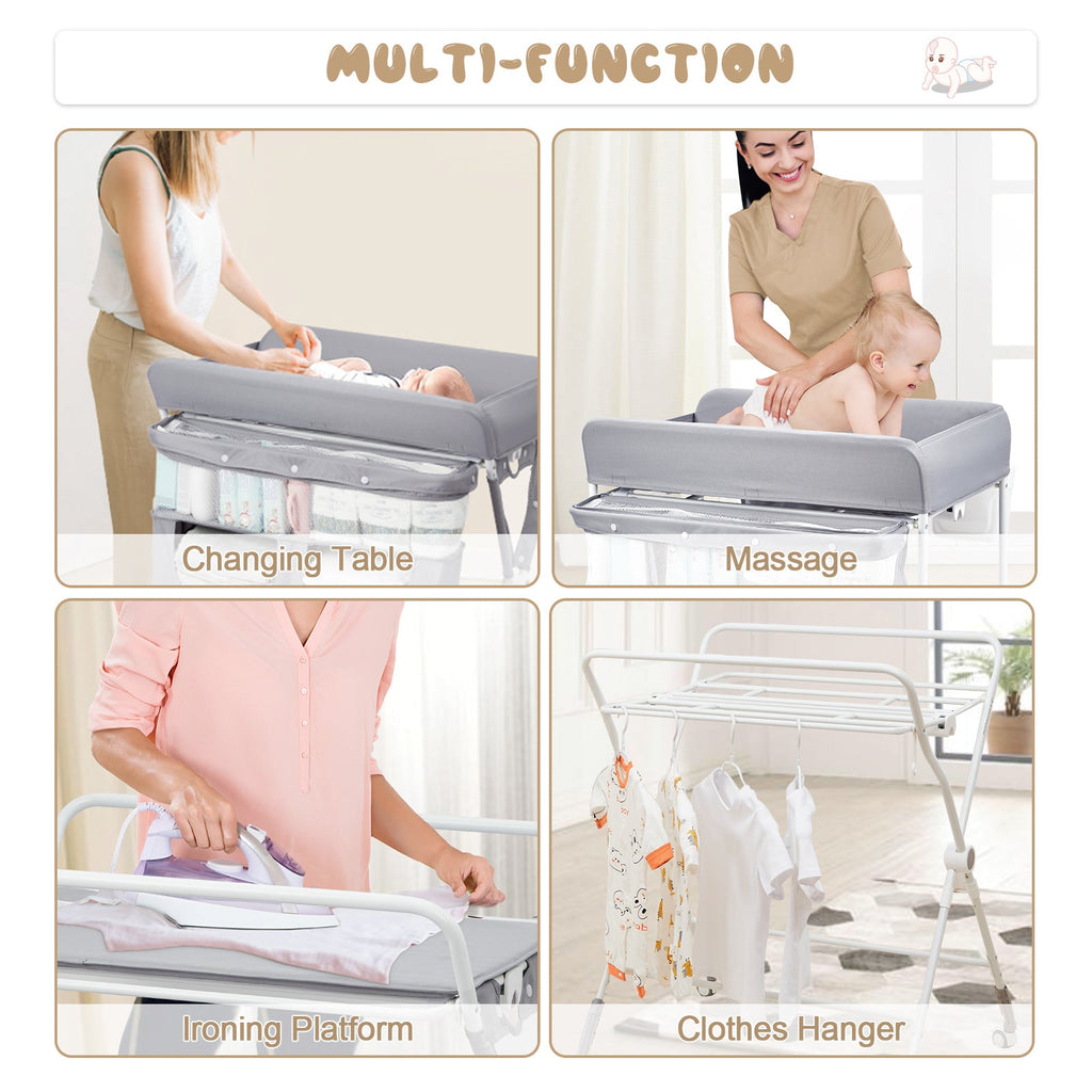 Portable Baby Changing Table with Wheels Adjustable Height and Cleaning Bucket GainNo