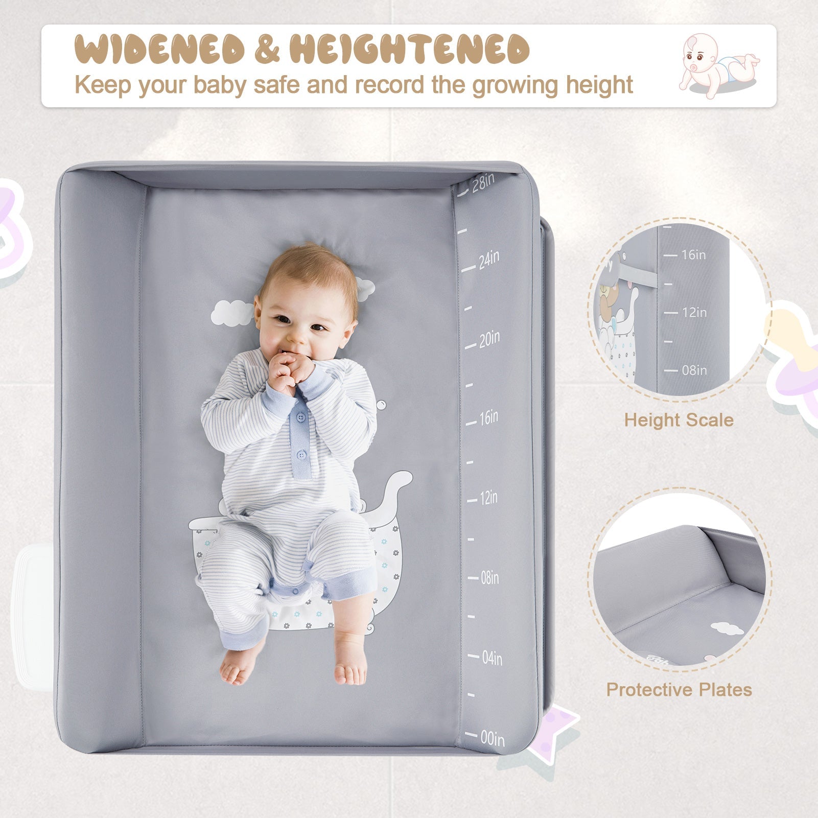 Portable Baby Changing Table with Wheels Adjustable Height and Cleaning Bucket GainNo