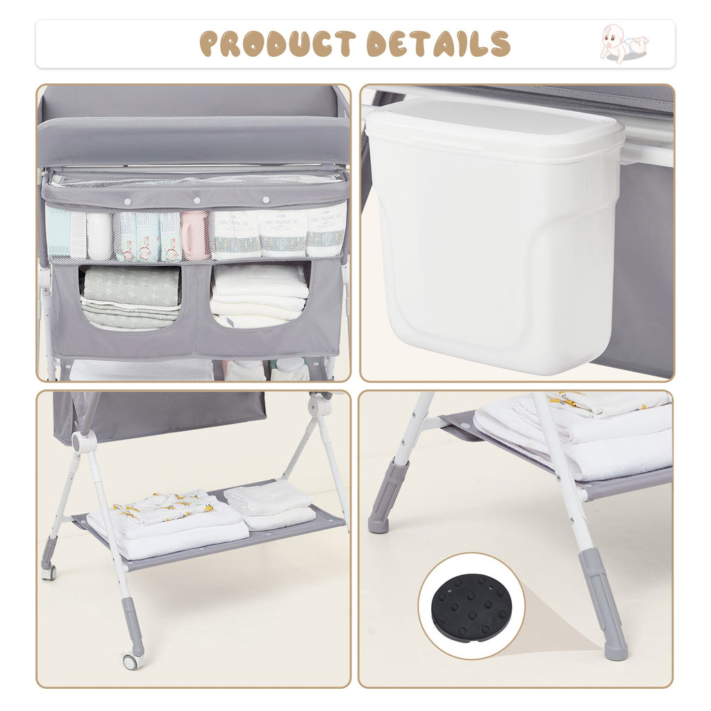 Portable Baby Changing Table with Wheels Adjustable Height and Cleaning Bucket GainNo