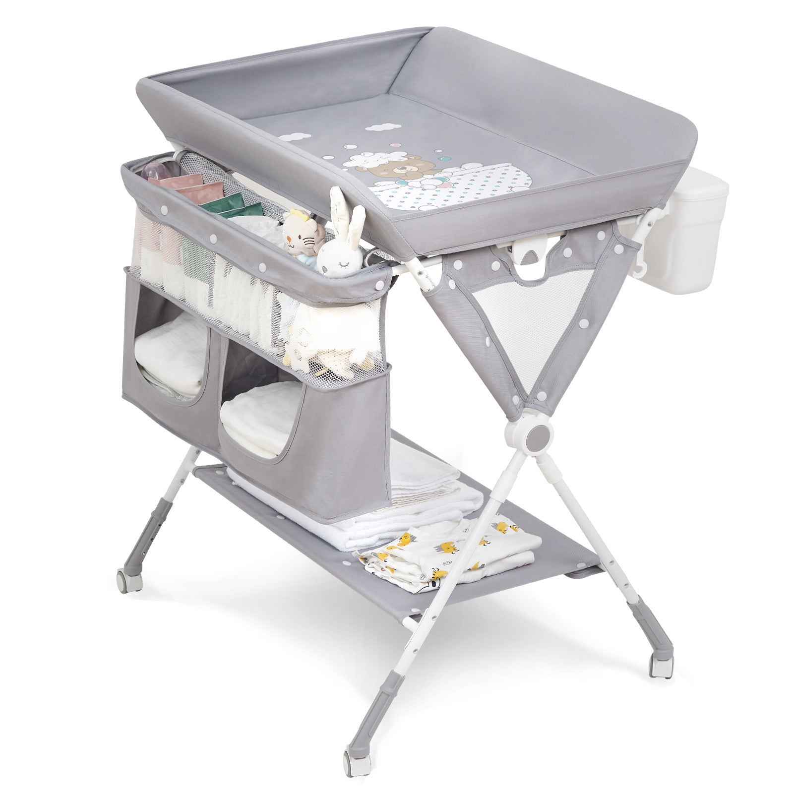 Portable Baby Changing Table with Wheels Adjustable Height and Cleaning Bucket GainNo
