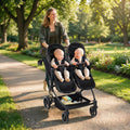 Foldable Double Baby Stroller with Adjustable Recline Canopy Black