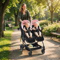Foldable Double Baby Stroller with Adjustable Canopy Pink