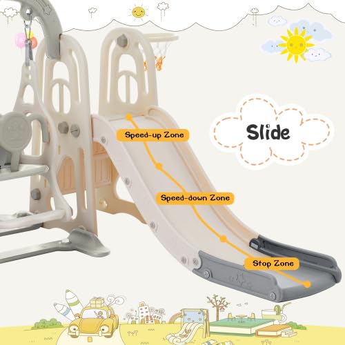 3 in 1 Toddler Swing Set Climber Playset with Basketball Hoop Grey