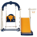 3 in 1 Toddler Swing Set Climber Playset with Basketball Hoop Blue Yellow