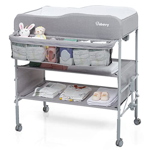 Baby Changing Table Portable Foldable Adjustable Height Organizer Grey GainNo