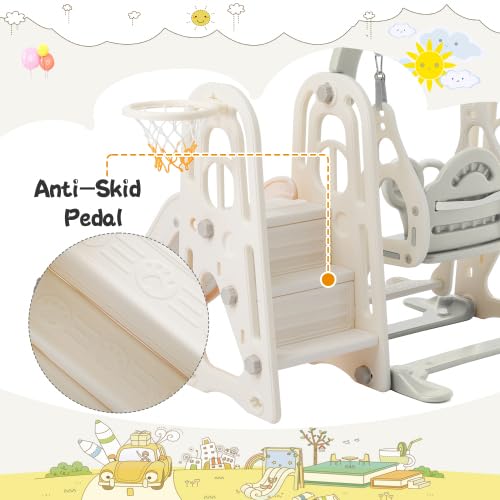 3 in 1 Toddler Swing Set Climber Playset with Basketball Hoop Grey