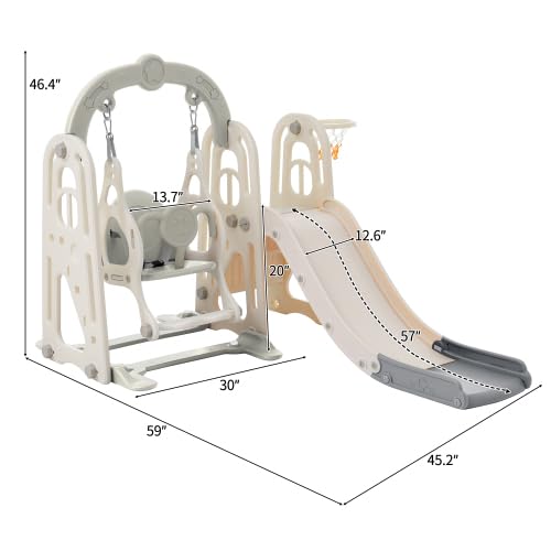 3 in 1 Toddler Swing Set Climber Playset with Basketball Hoop Grey