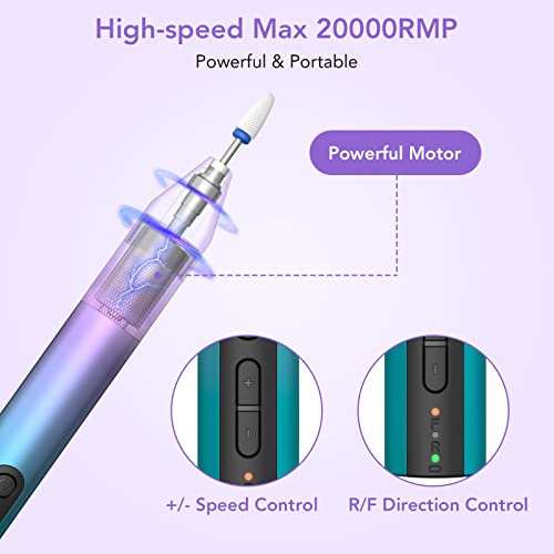Cordless Electric Nail Drill with Ceramic Bits Gradient Purple