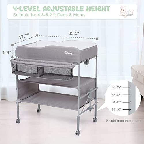 Baby Changing Table Portable Foldable Adjustable Height Organizer Grey GainNo