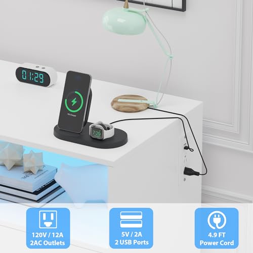 6 Drawer Dresser with LED Lights and Power Outlet White