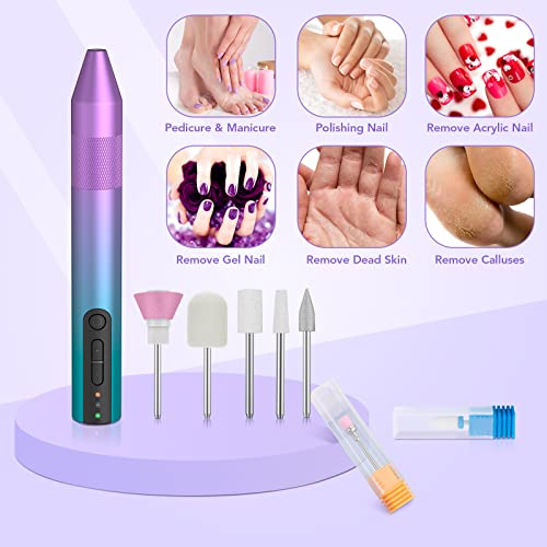 Cordless Electric Nail Drill with Ceramic Bits Gradient Purple