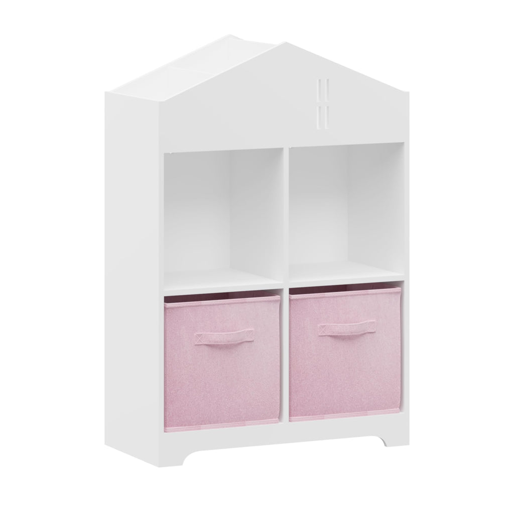 Kids Dollhouse Bookcase with Storage 2-Tier Organizer White
