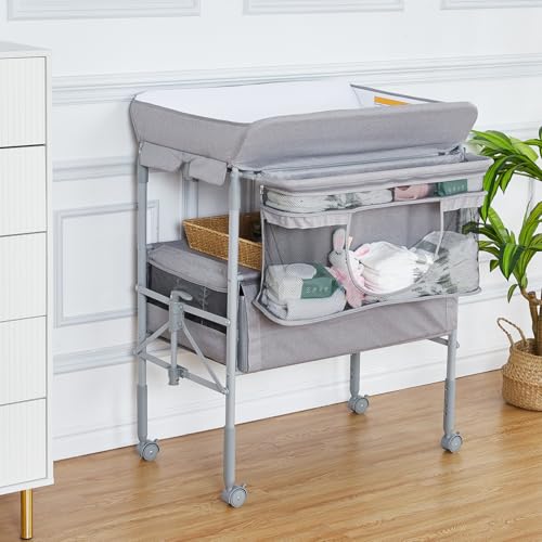 Portable Baby Changing Table with 2 Drawers and Waterproof Topper Grey