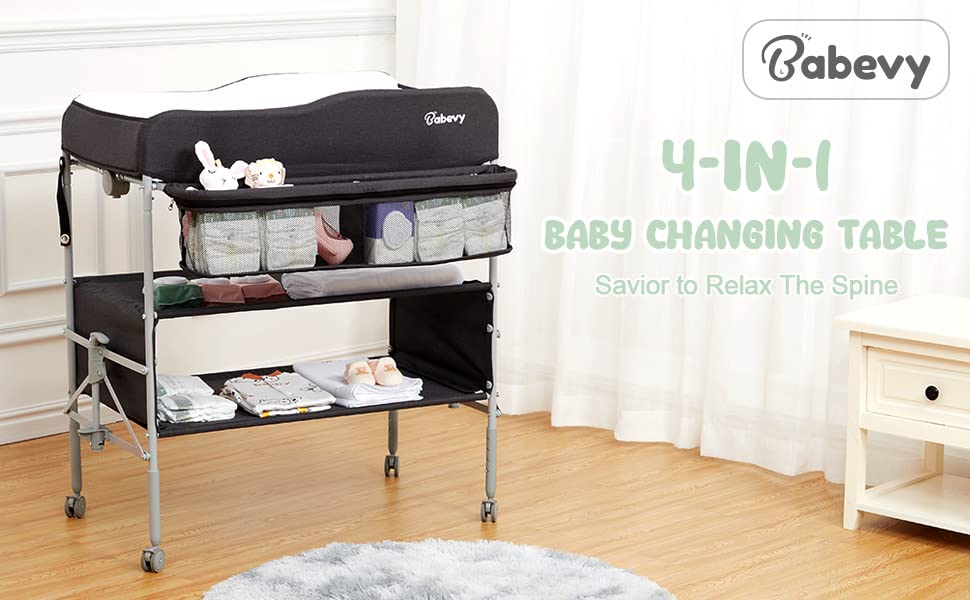Portable Baby Changing Table Scale Waterproof Height Adjustable Black