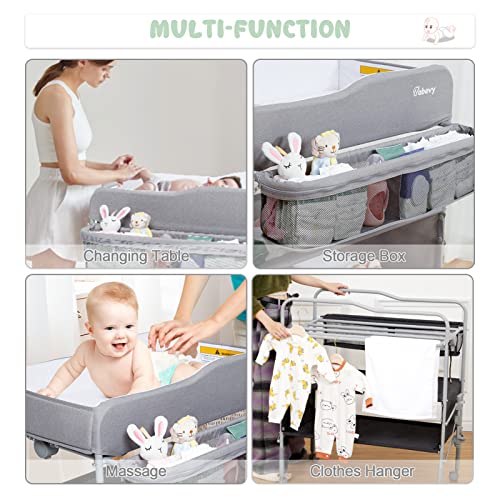 Baby Changing Table Portable Foldable Adjustable Height Organizer Grey GainNo