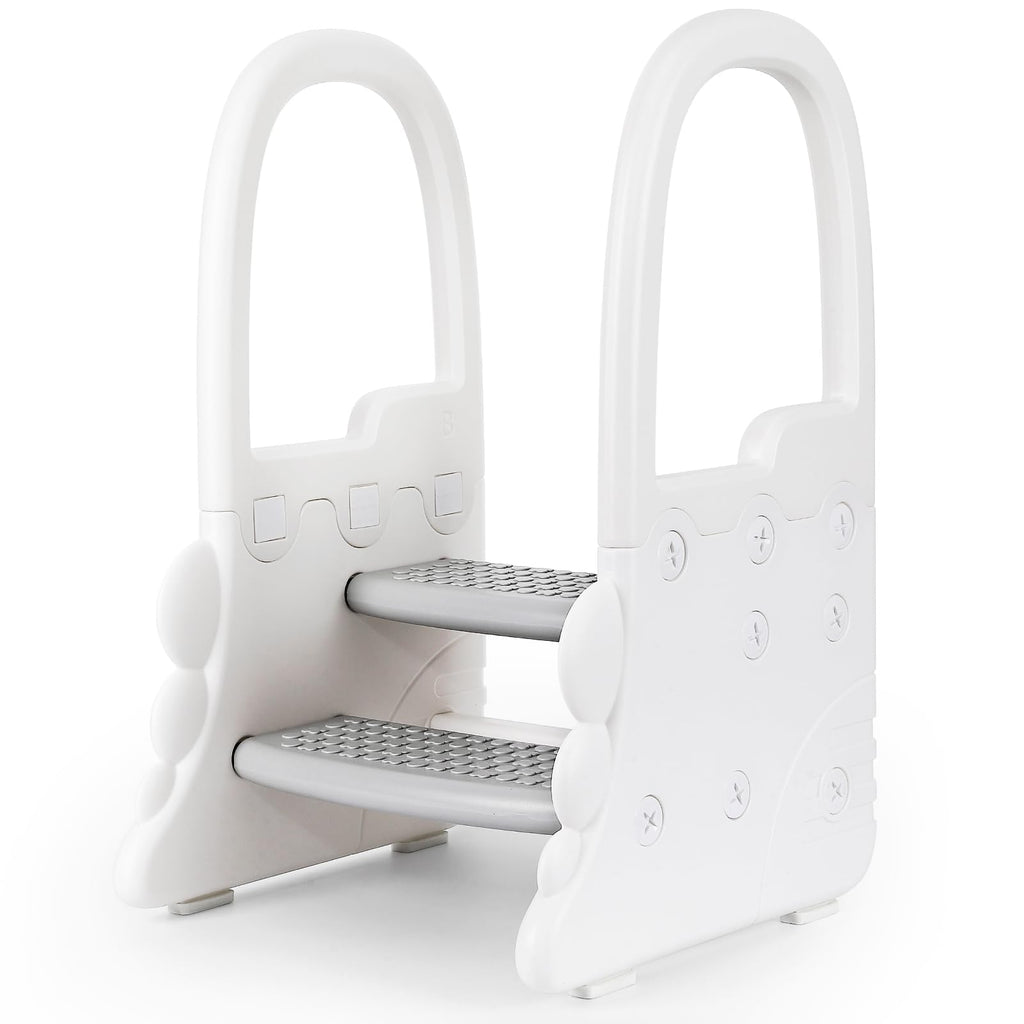 2 Step Stool with Handles for Kids Grey