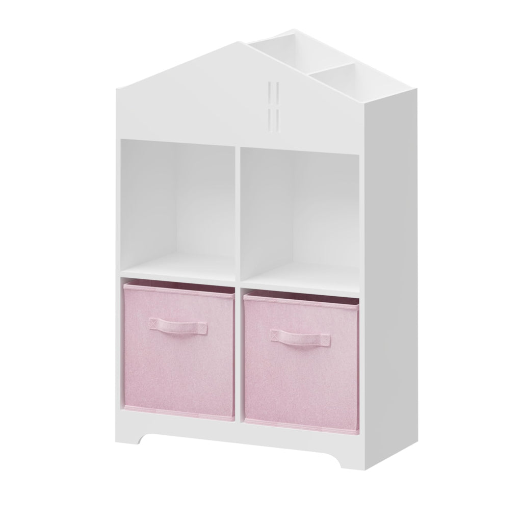Kids Dollhouse Bookcase with Storage 2-Tier Organizer White