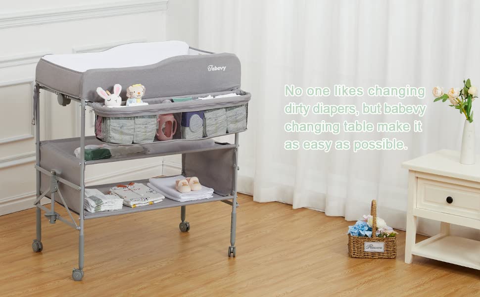 Baby Changing Table Portable Foldable Adjustable Height Organizer Grey GainNo
