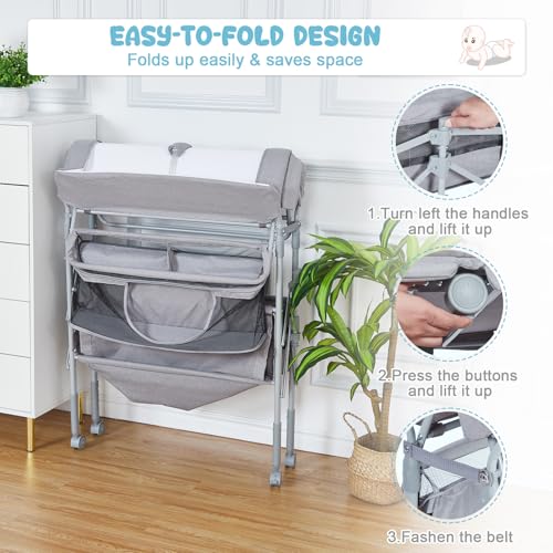 Portable Baby Changing Table with 2 Drawers and Waterproof Topper Grey