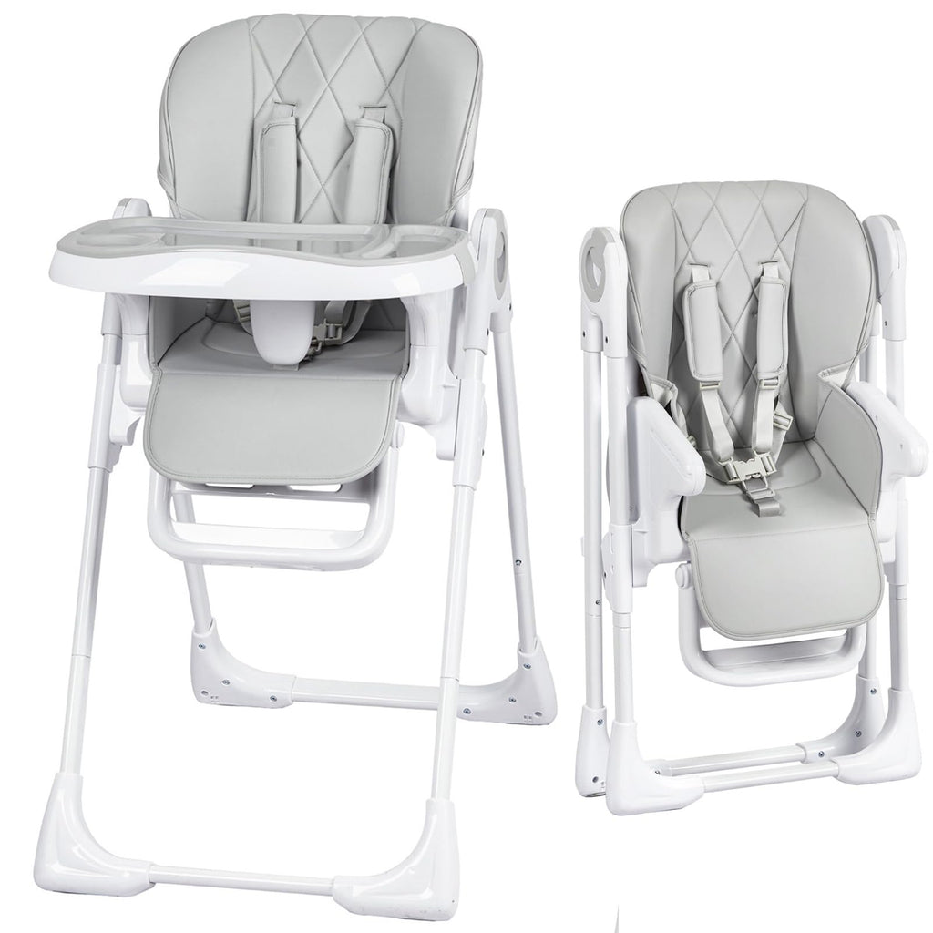 Baby High Chair Adjustable Height Aluminum Frame Easy Clean Foldable Grey GainNo