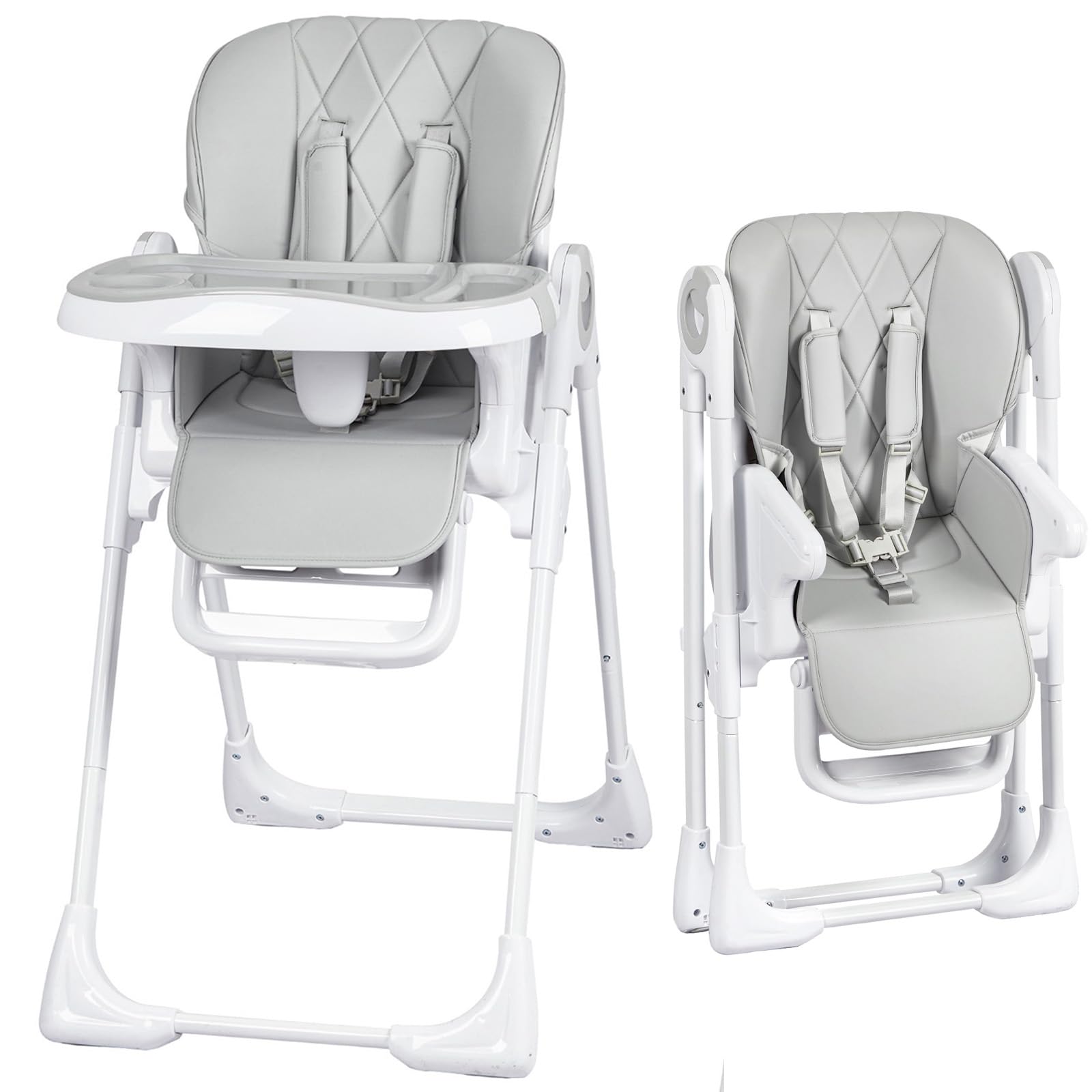 Baby High Chair Adjustable Height Aluminum Frame Easy Clean Foldable Grey GainNo