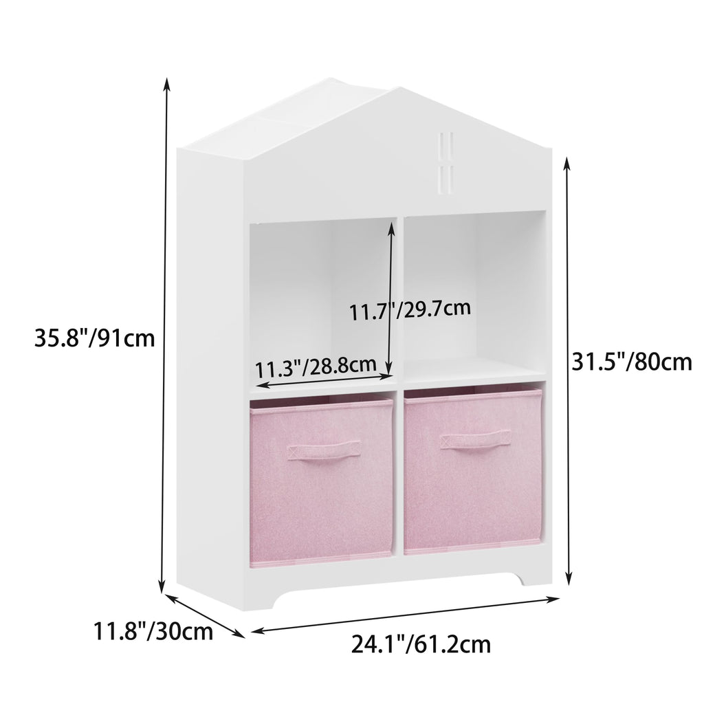 Kids Dollhouse Bookcase with Storage 2-Tier Organizer White