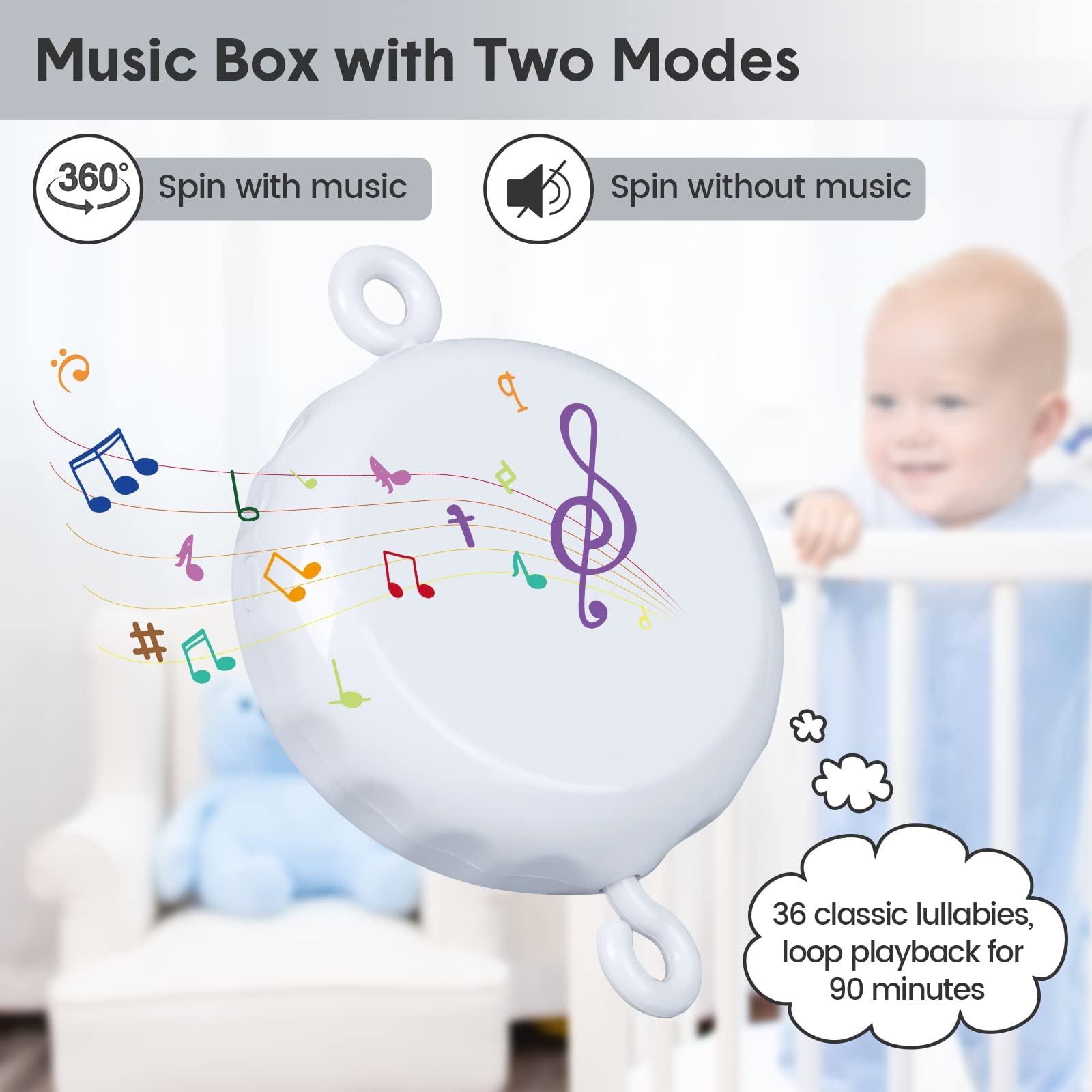 Baby Crib Mobile with Music Motor Spinner Gray