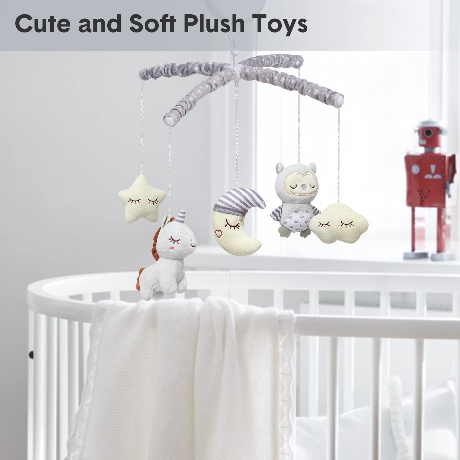 Baby Crib Mobile with Music Motor Spinner Gray