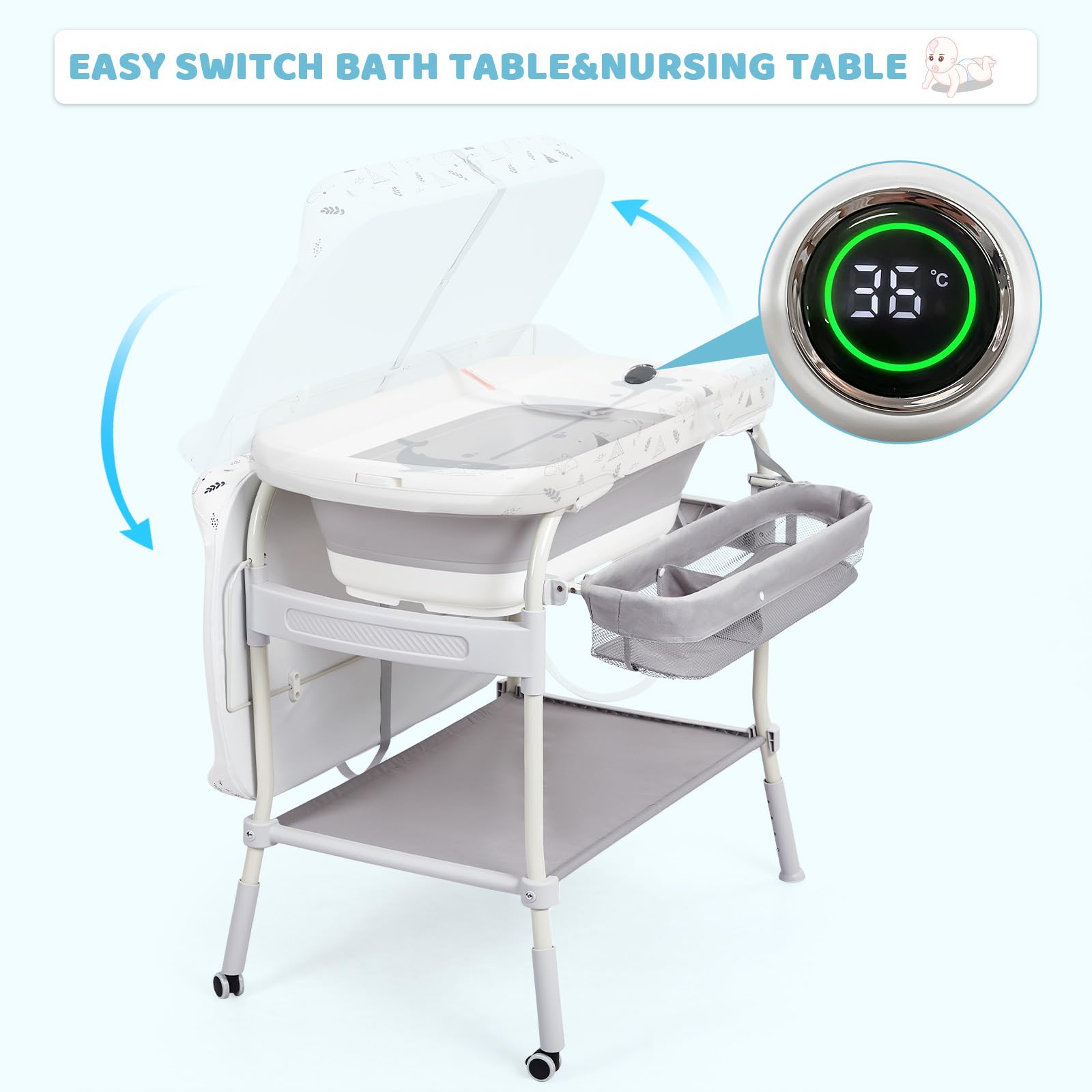 Baby Bathtub with Changing Table Gray GainNo