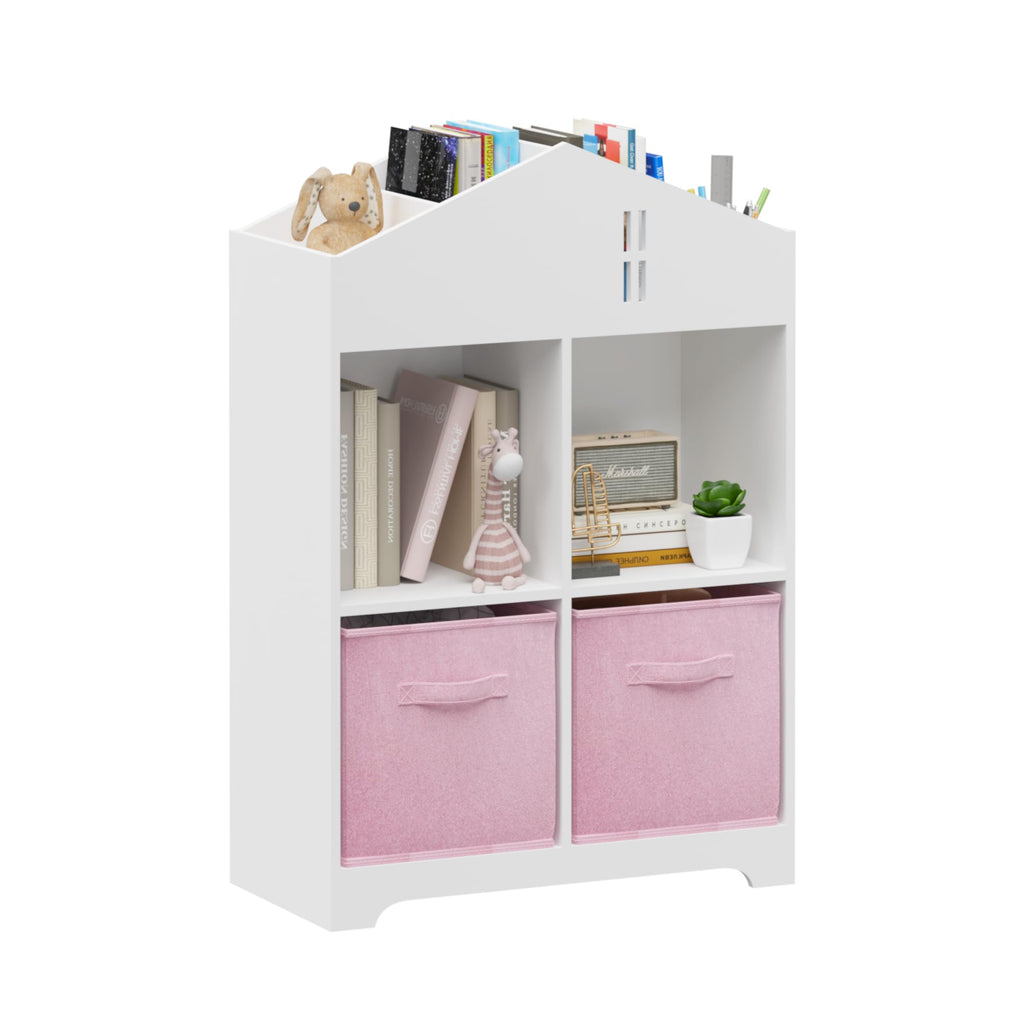 Kids Dollhouse Bookcase with Storage 2-Tier Organizer White