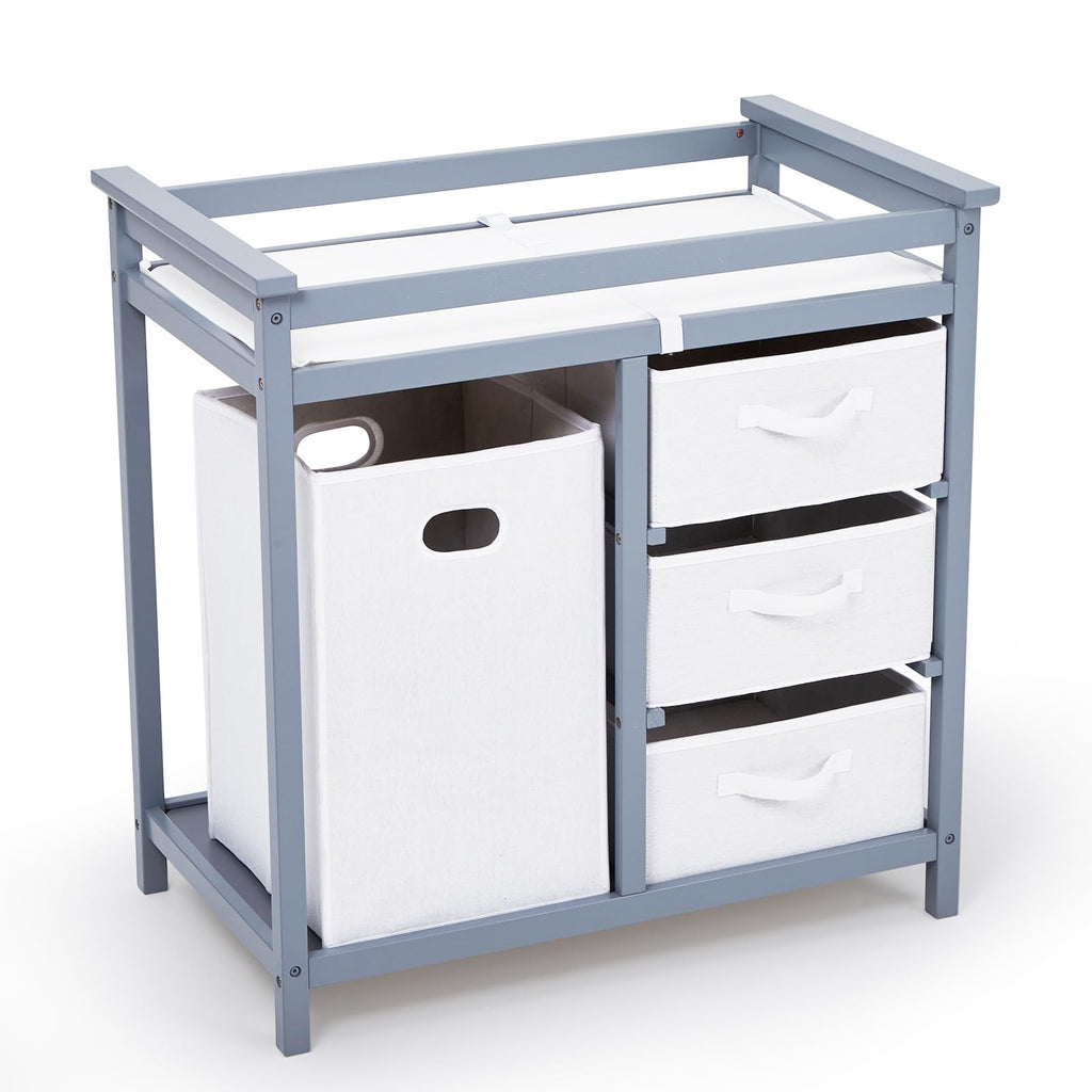 Wooden Diaper Changing Table with Laundry Hamper and 3 Storage Drawers GainNo