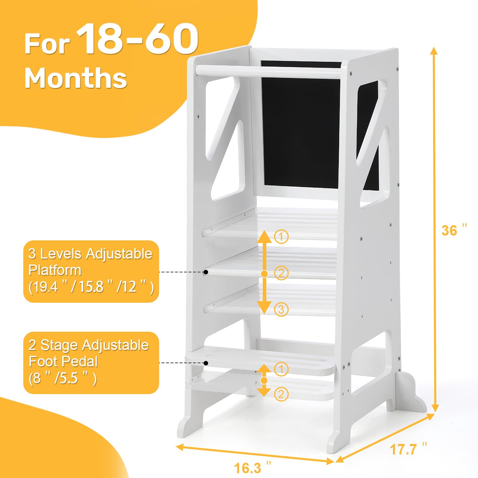 Kids Kitchen Step Stool with Chalkboard Birchwood Adjustable Height