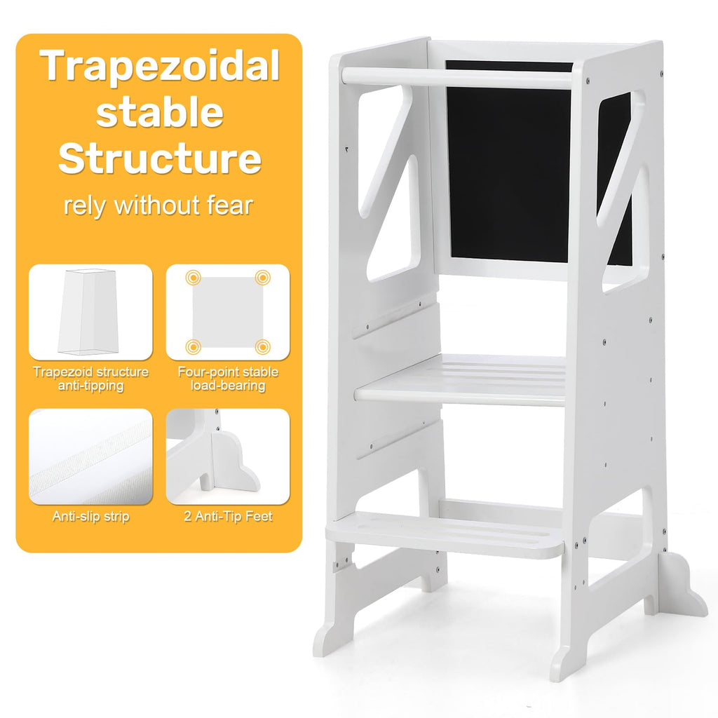 Kids Kitchen Step Stool with Chalkboard Birchwood Adjustable Height