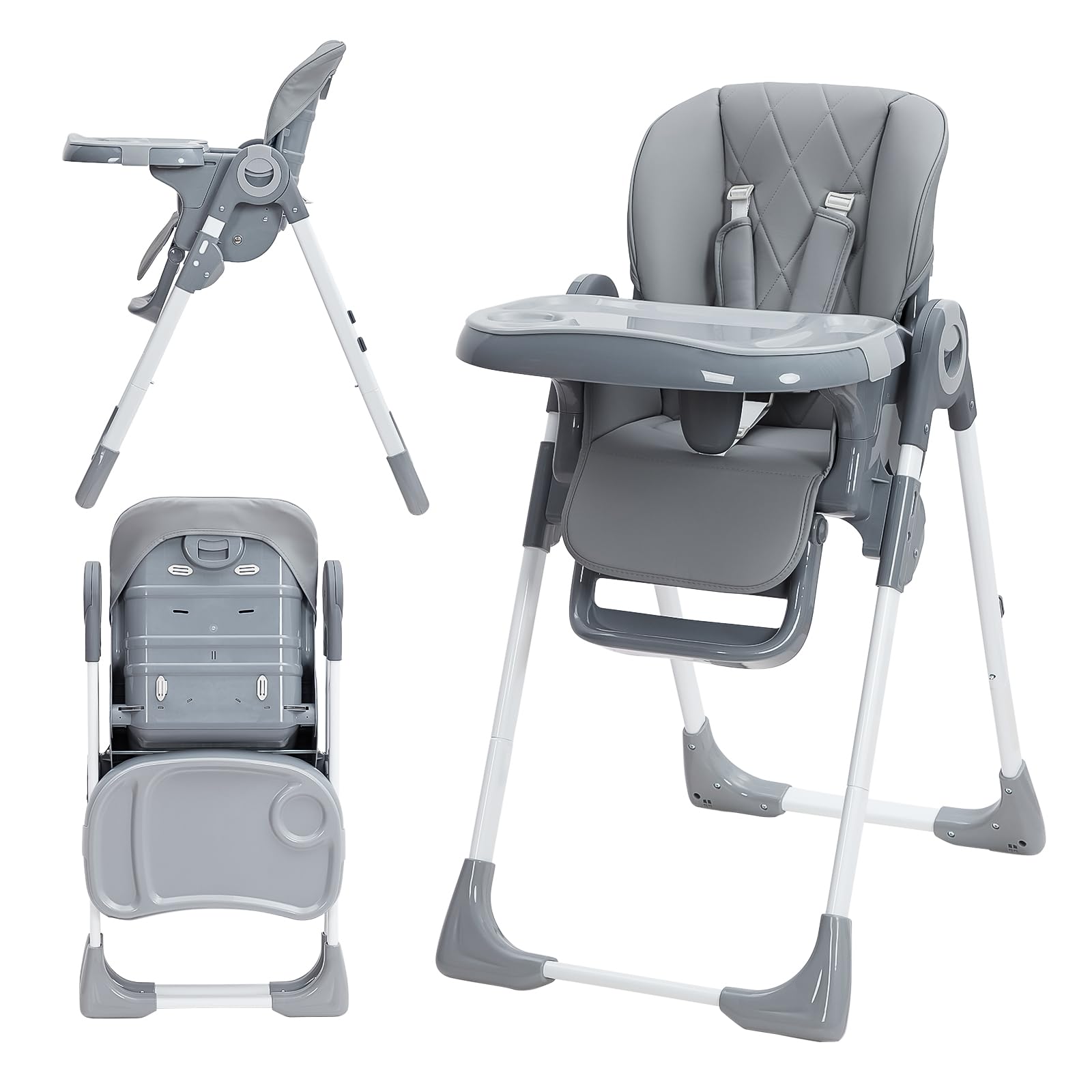 Baby High Chair Multifunctional Adjustable Height and Recline Dark Grey GainNo