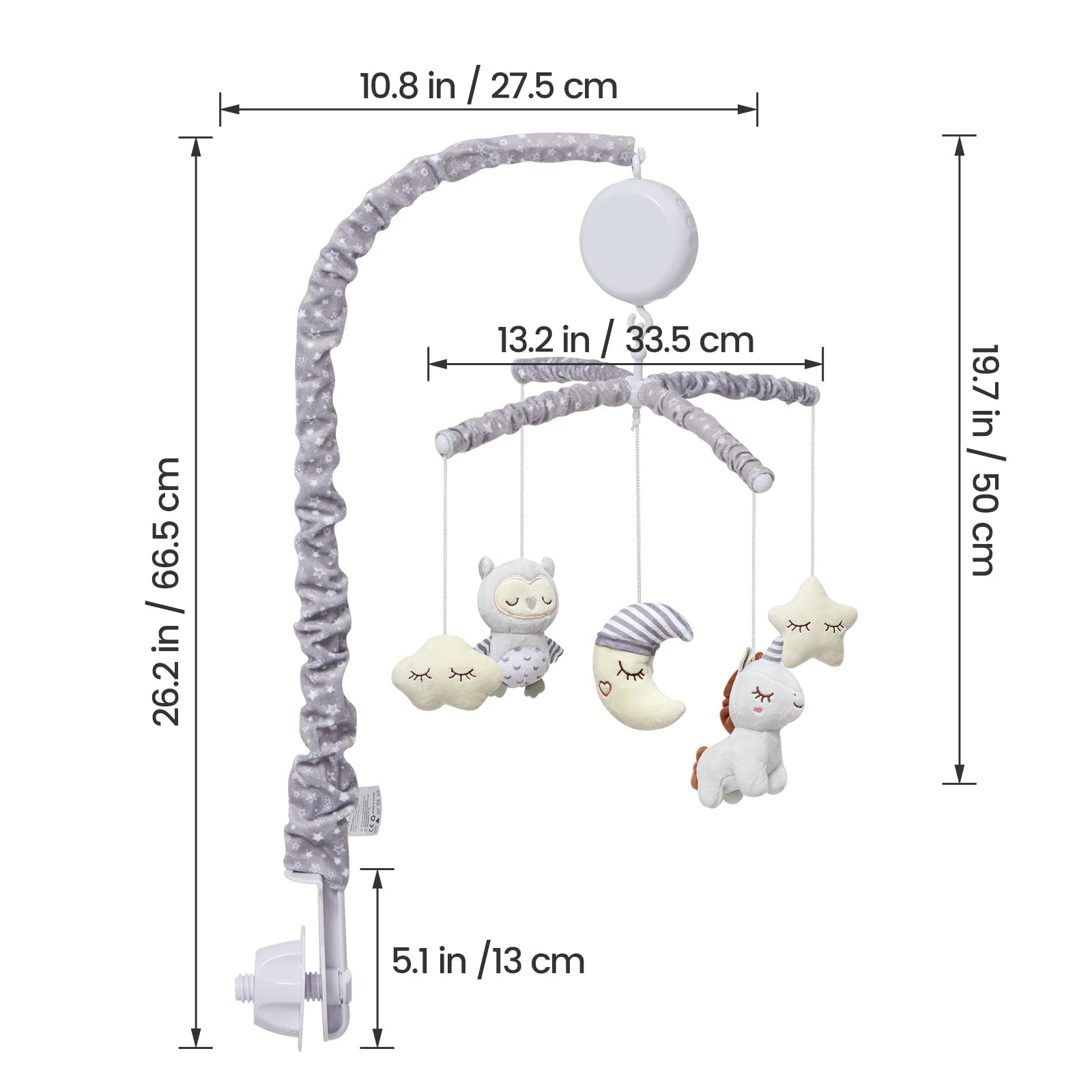 Baby Crib Mobile with Music Motor Spinner Gray