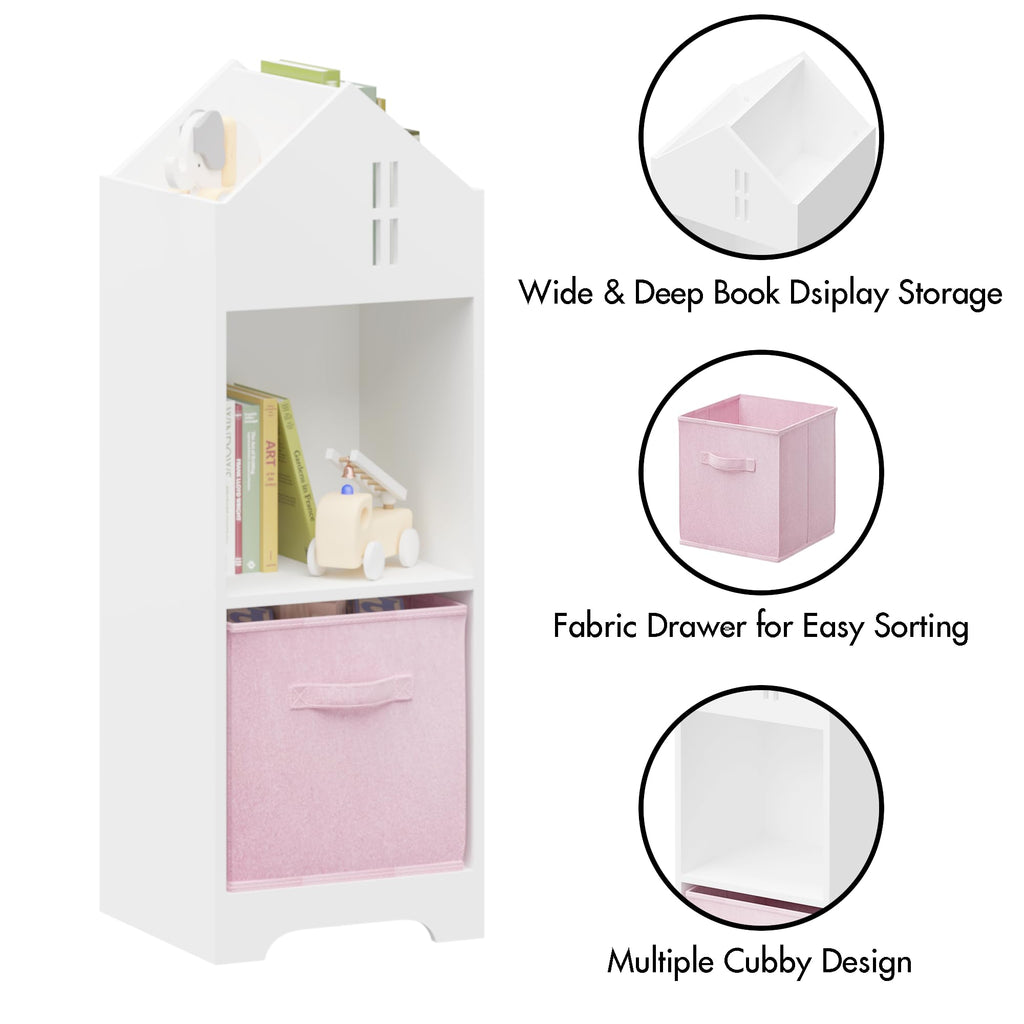 Kids Dollhouse Bookcase with Storage White One Size
