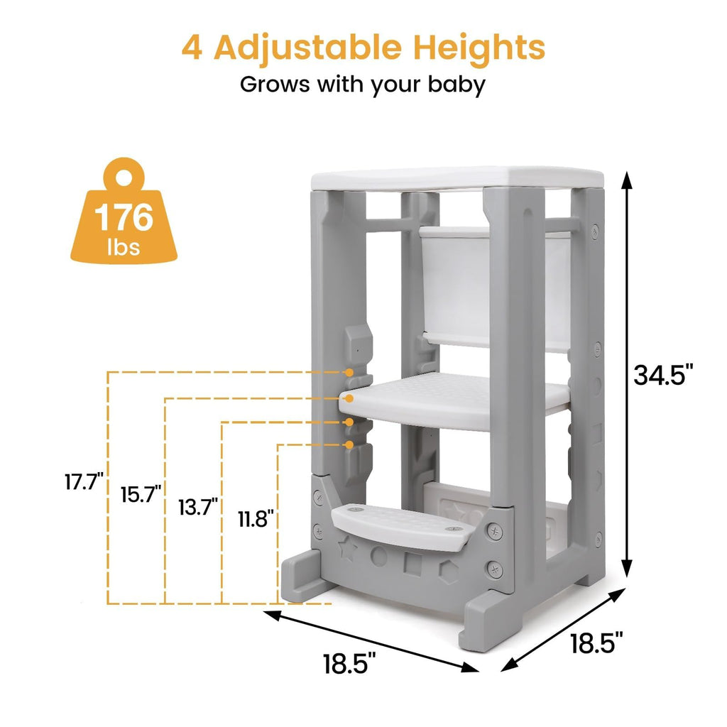 Toddler Standing Tower Kitchen Step Stool Grey GainNo