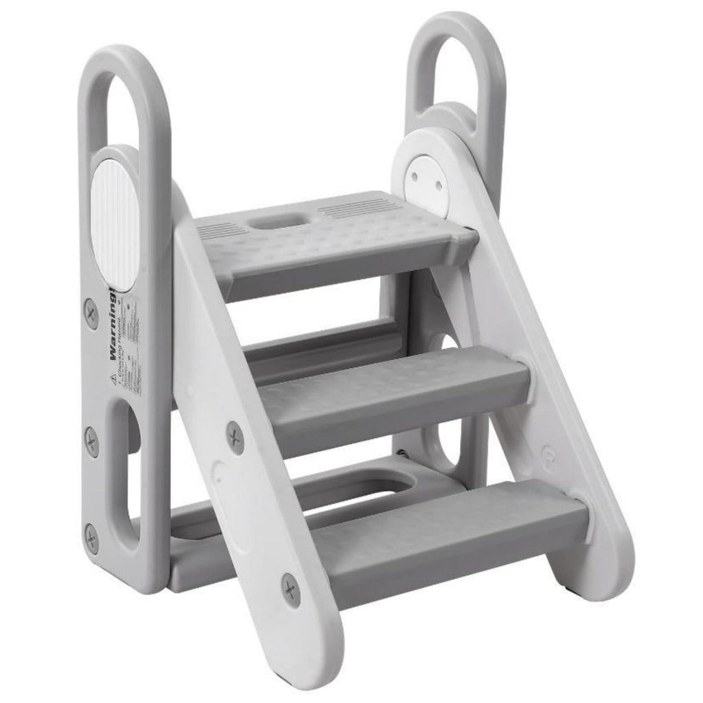 Foldable Toddler Step Stool 3-Step Adjustable Ladder Grey GainNo