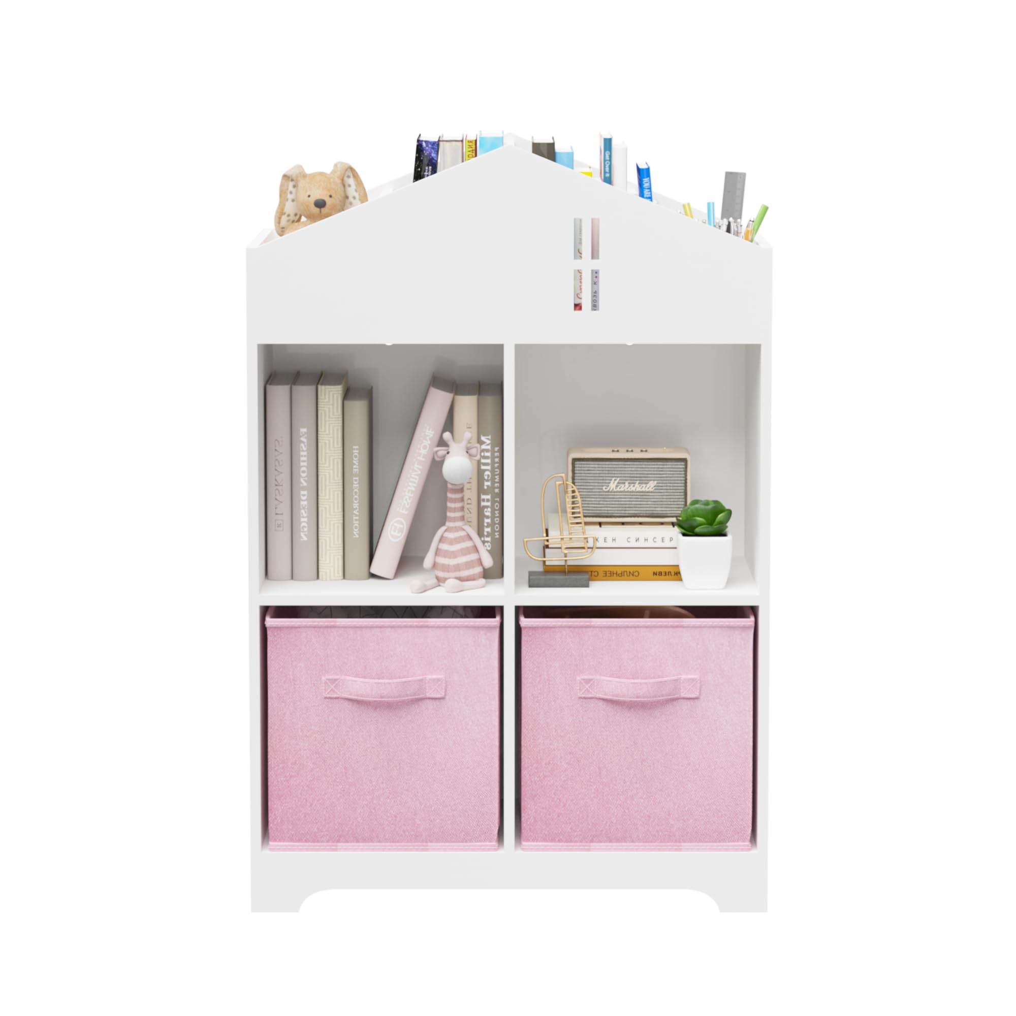 Kids Dollhouse Bookcase with Storage 2-Tier Organizer White