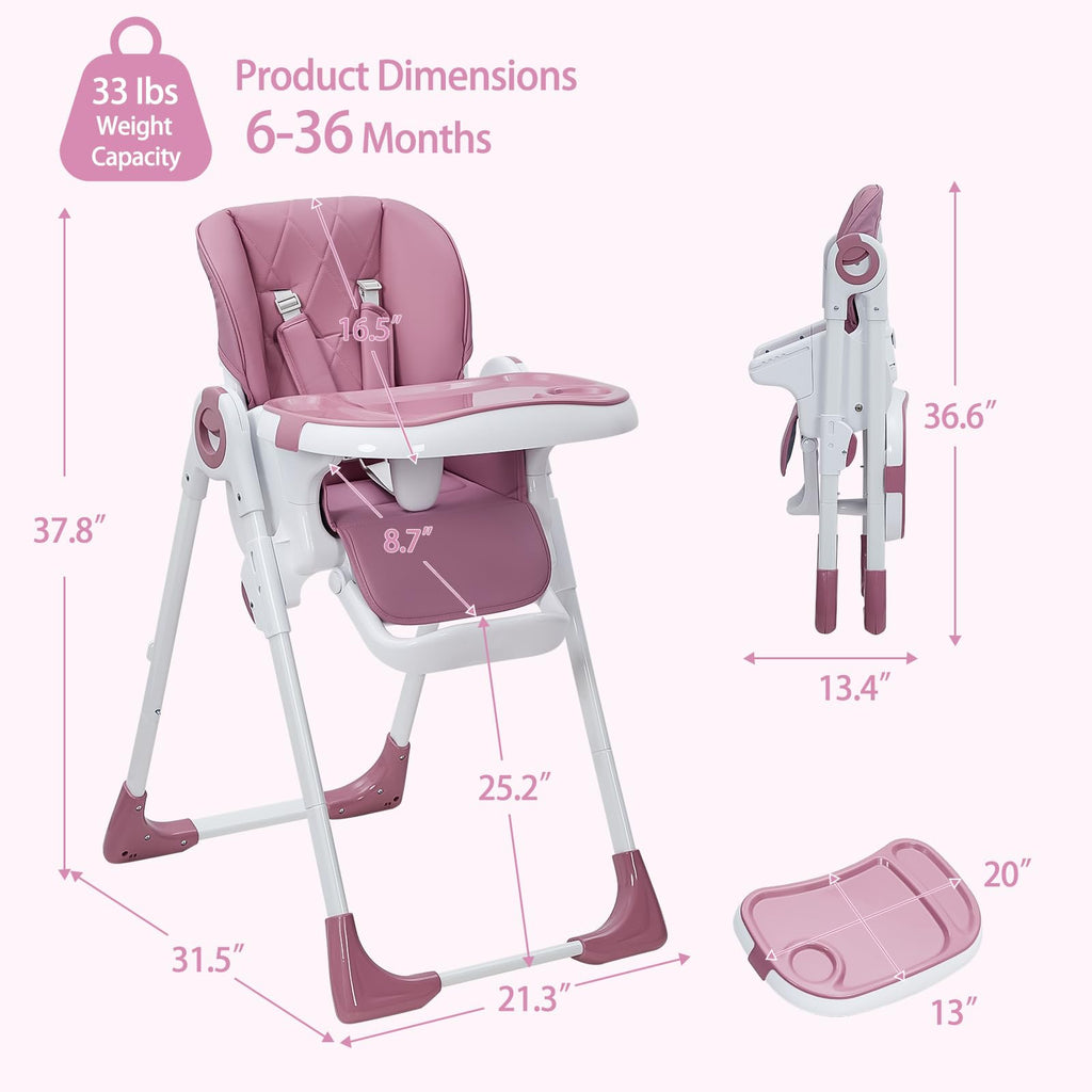 Multifunctional Baby High Chair with Adjustable Height and Recline Lilac