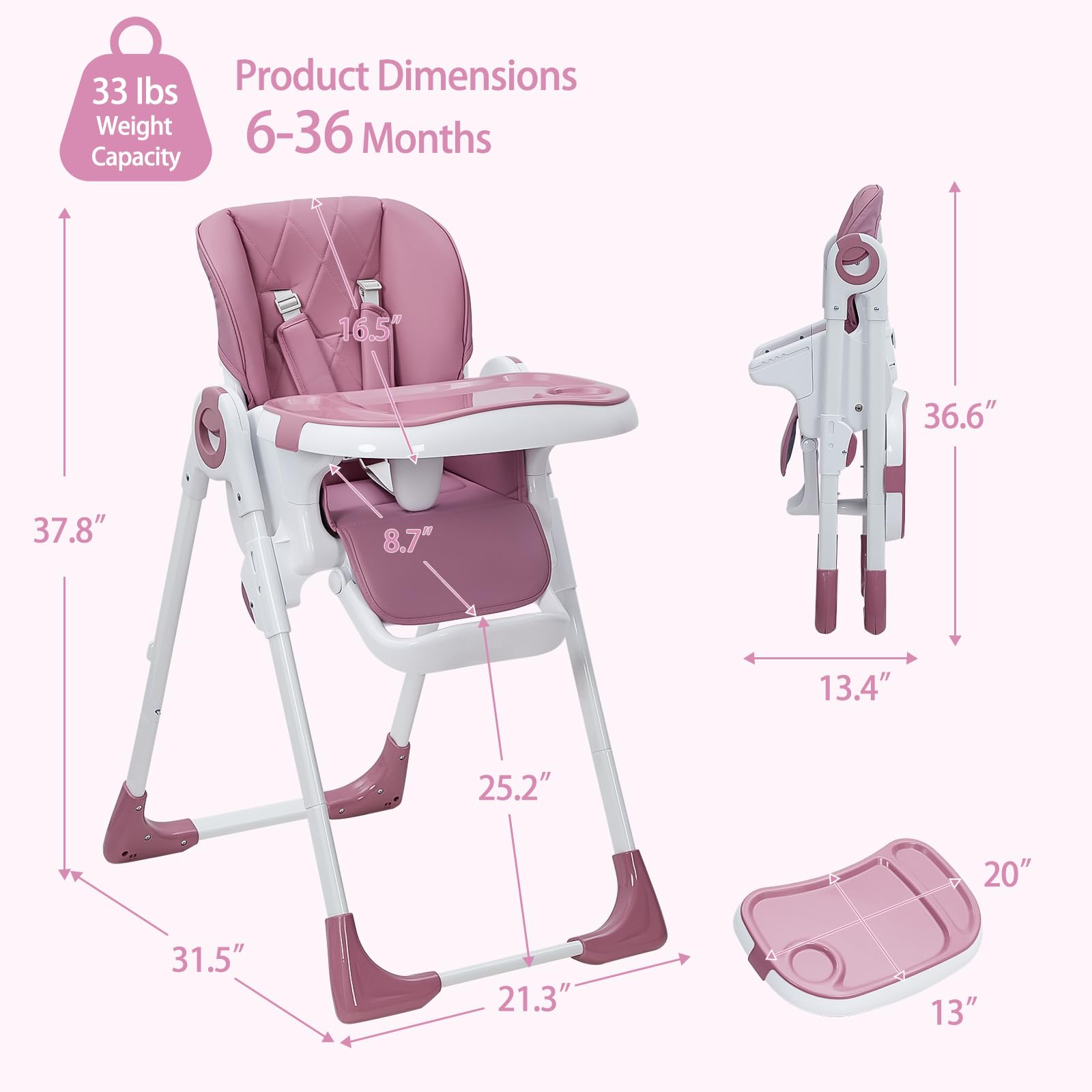 Multifunctional Baby High Chair with Adjustable Height and Recline Lilac
